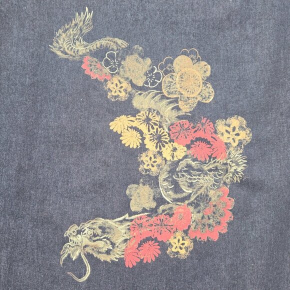 Vintage 90s Black Denim Maxi Skirt Dragon Print Size M US 10 Grunge Rave Boho - Picture 3 of 9